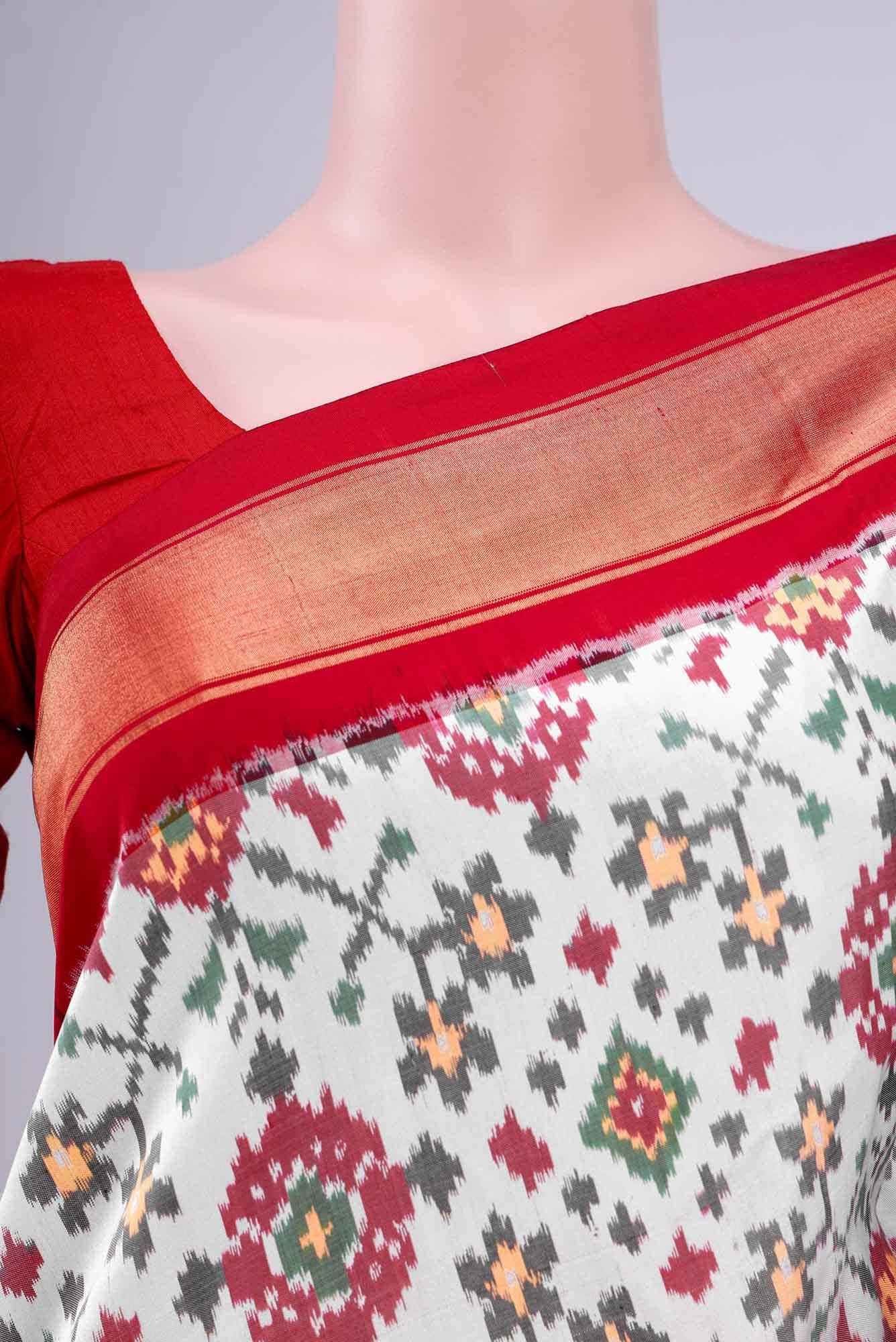 White Pochampally Silk Saree