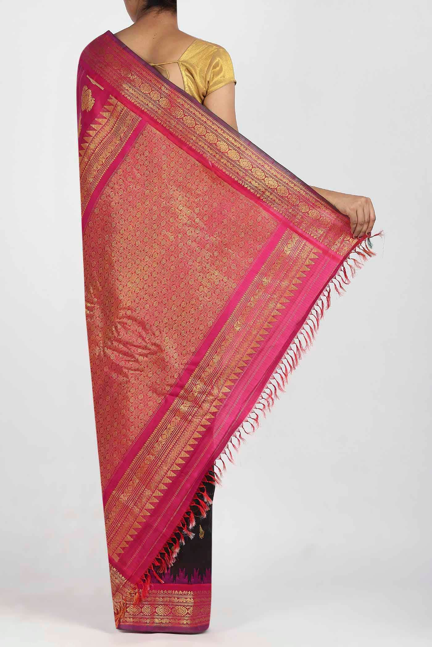 Black Gadwal Silk Cotton Saree