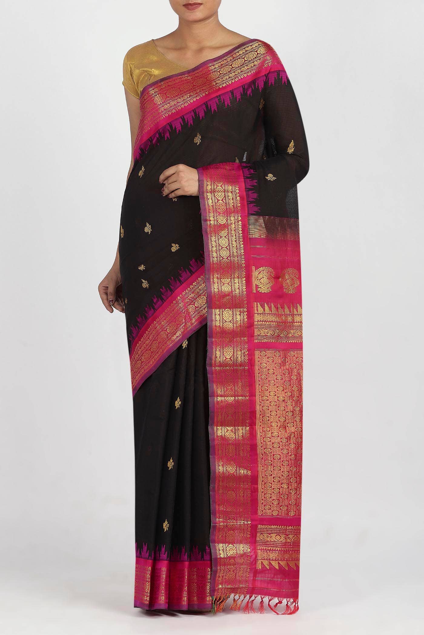 Black Gadwal Silk Cotton Saree
