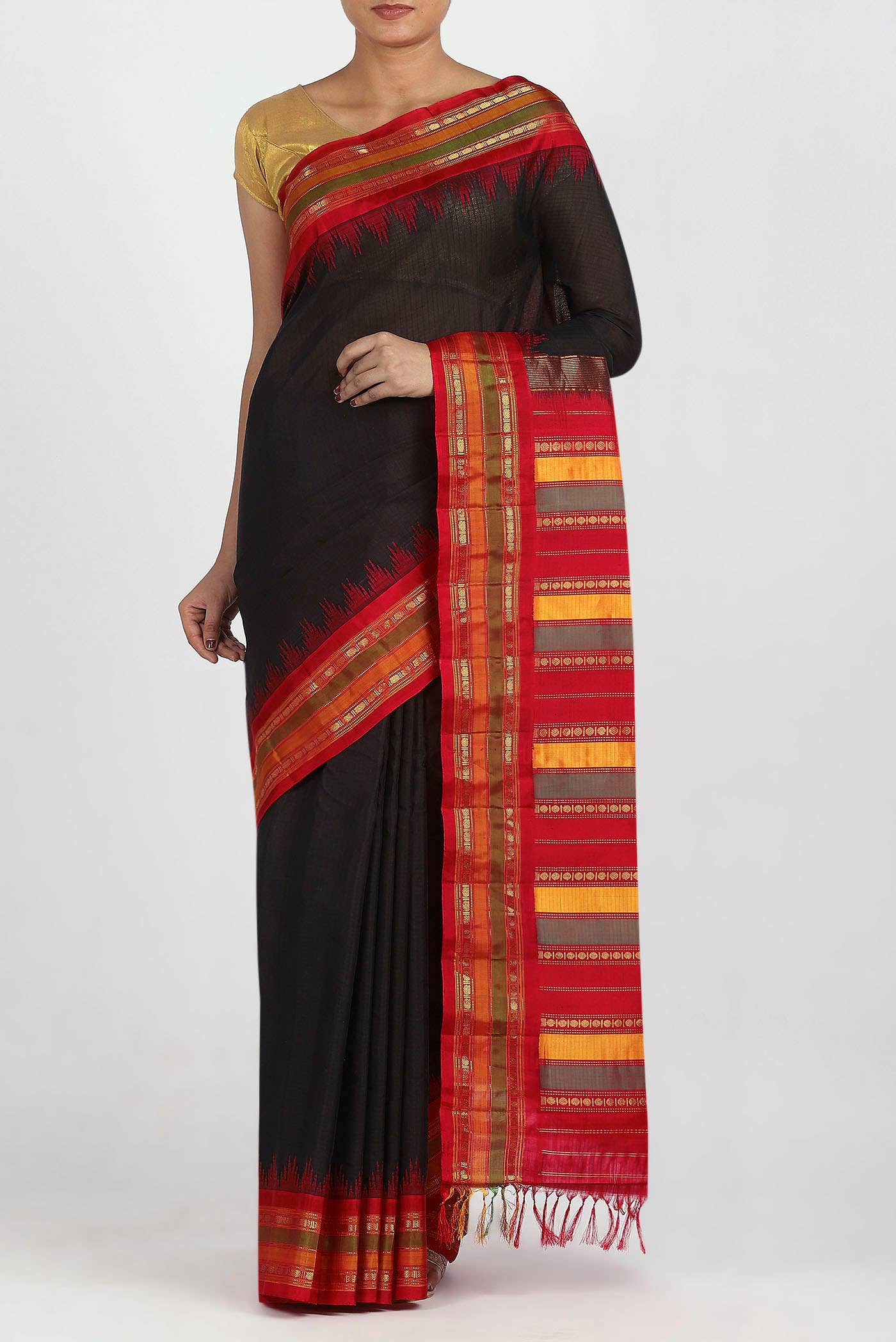 Black Gadwal Silk Cotton Saree