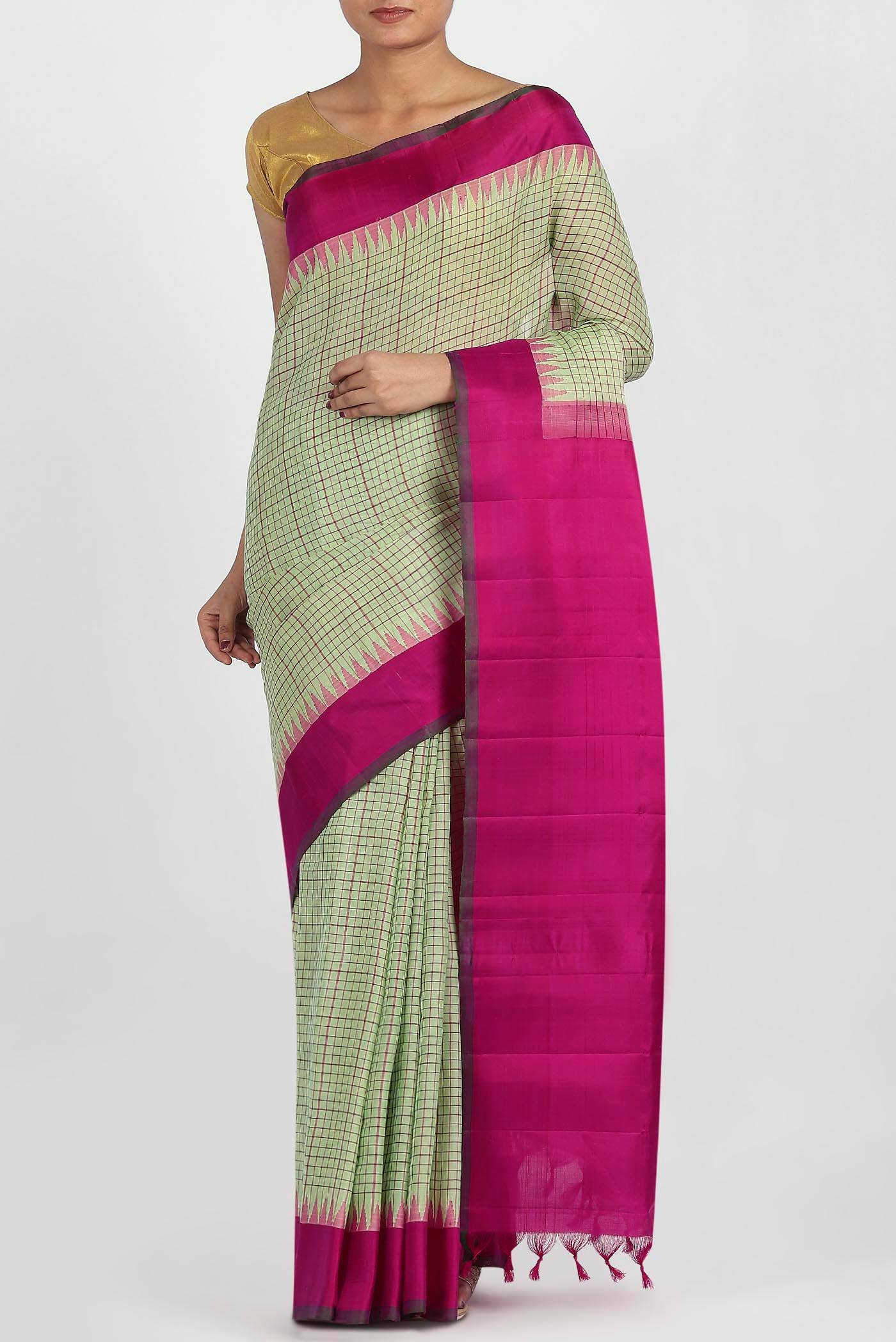 Light Green Gadwal Silk Cotton Saree