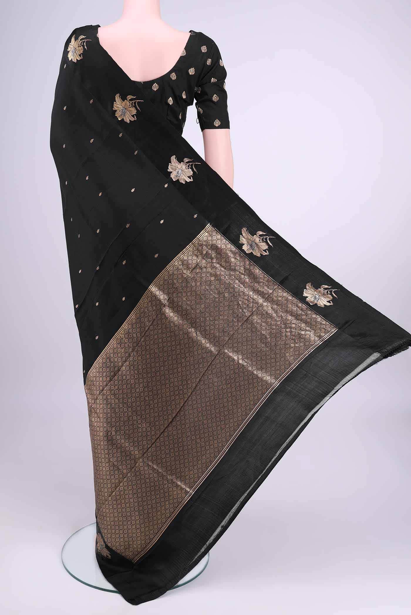 Black Banarasi Katan Silk Saree