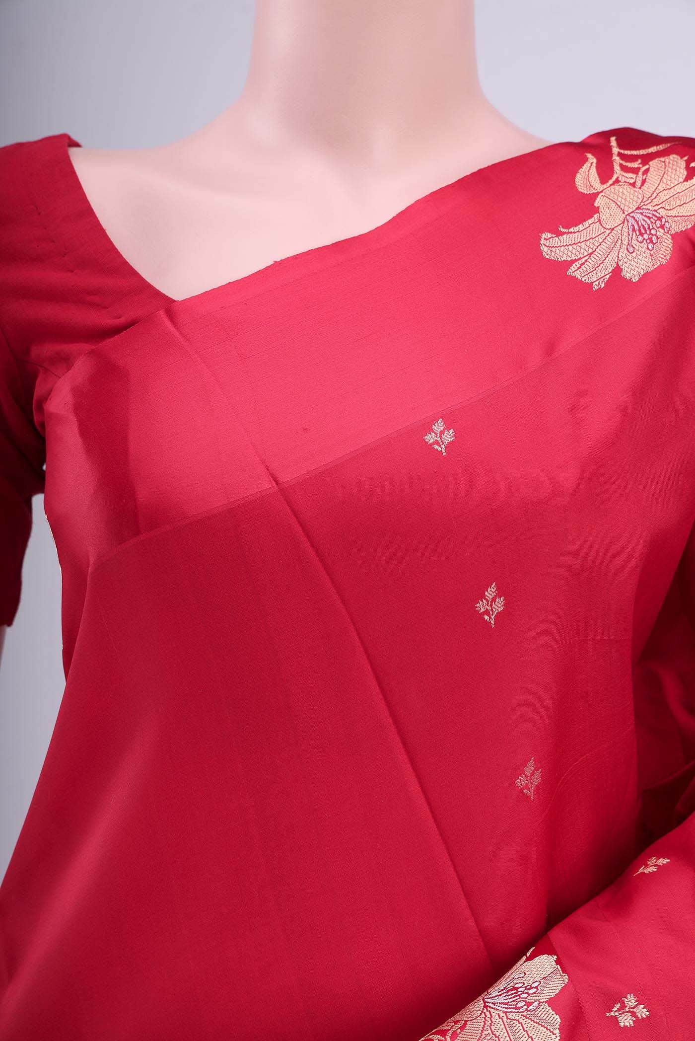Deep Red Banarasi Katan Silk Saree