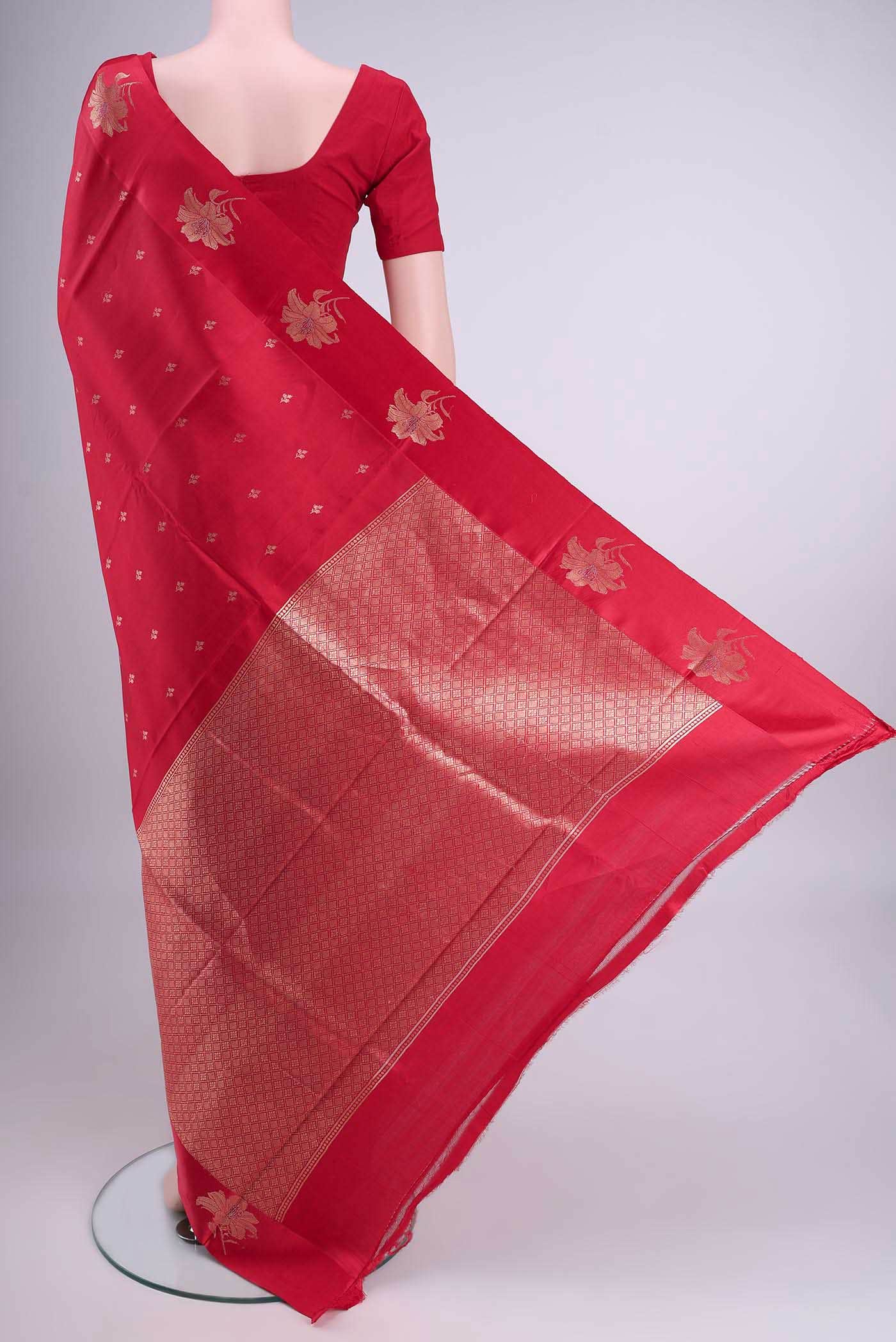 Deep Red Banarasi Katan Silk Saree