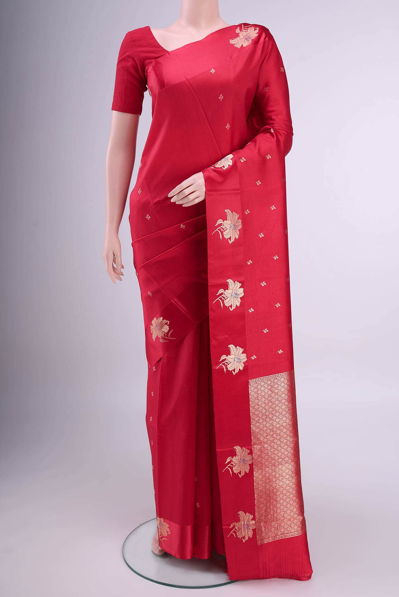 Deep Red Banarasi Katan Silk Saree