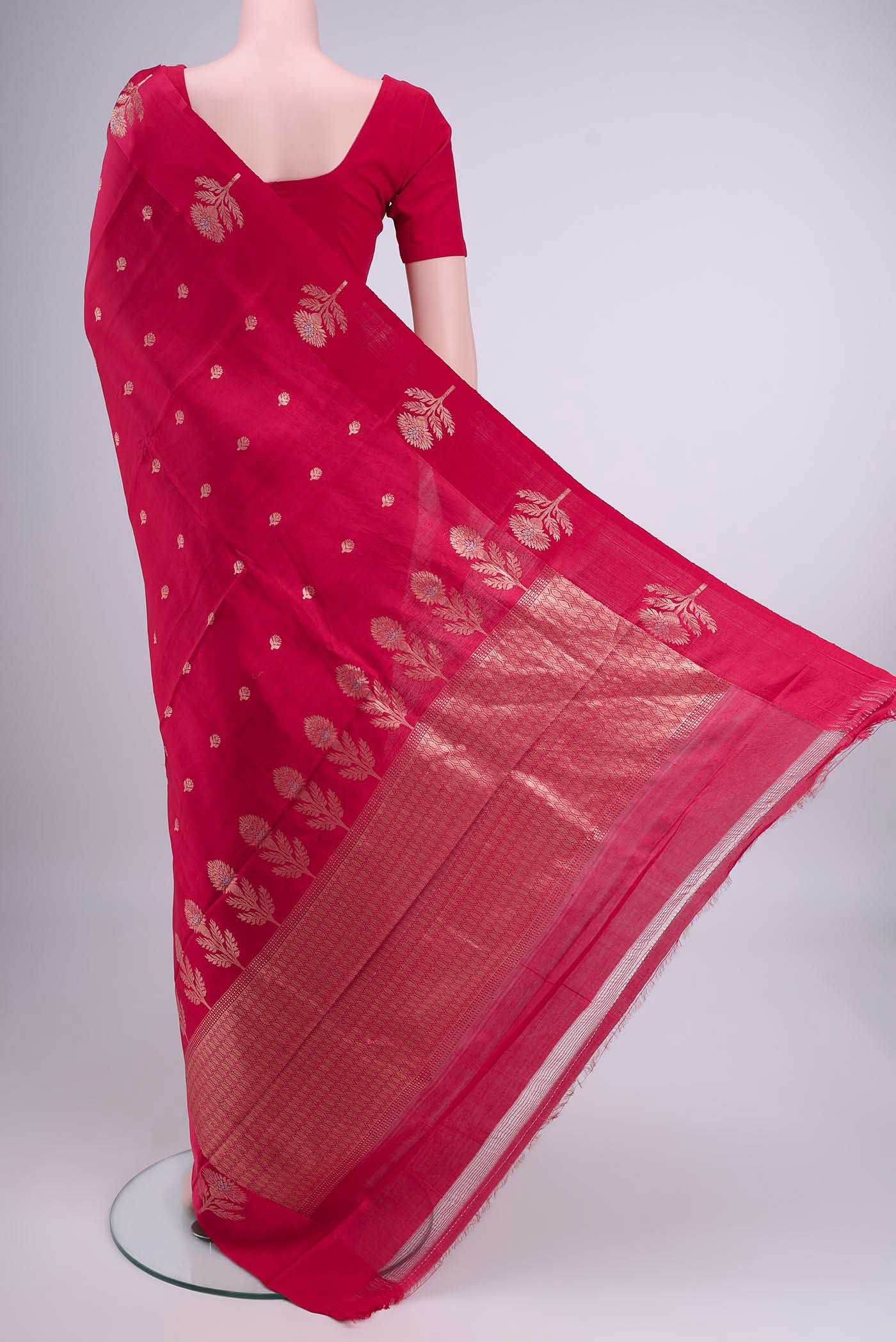 Deep Red Banarasi Katan Silk Saree
