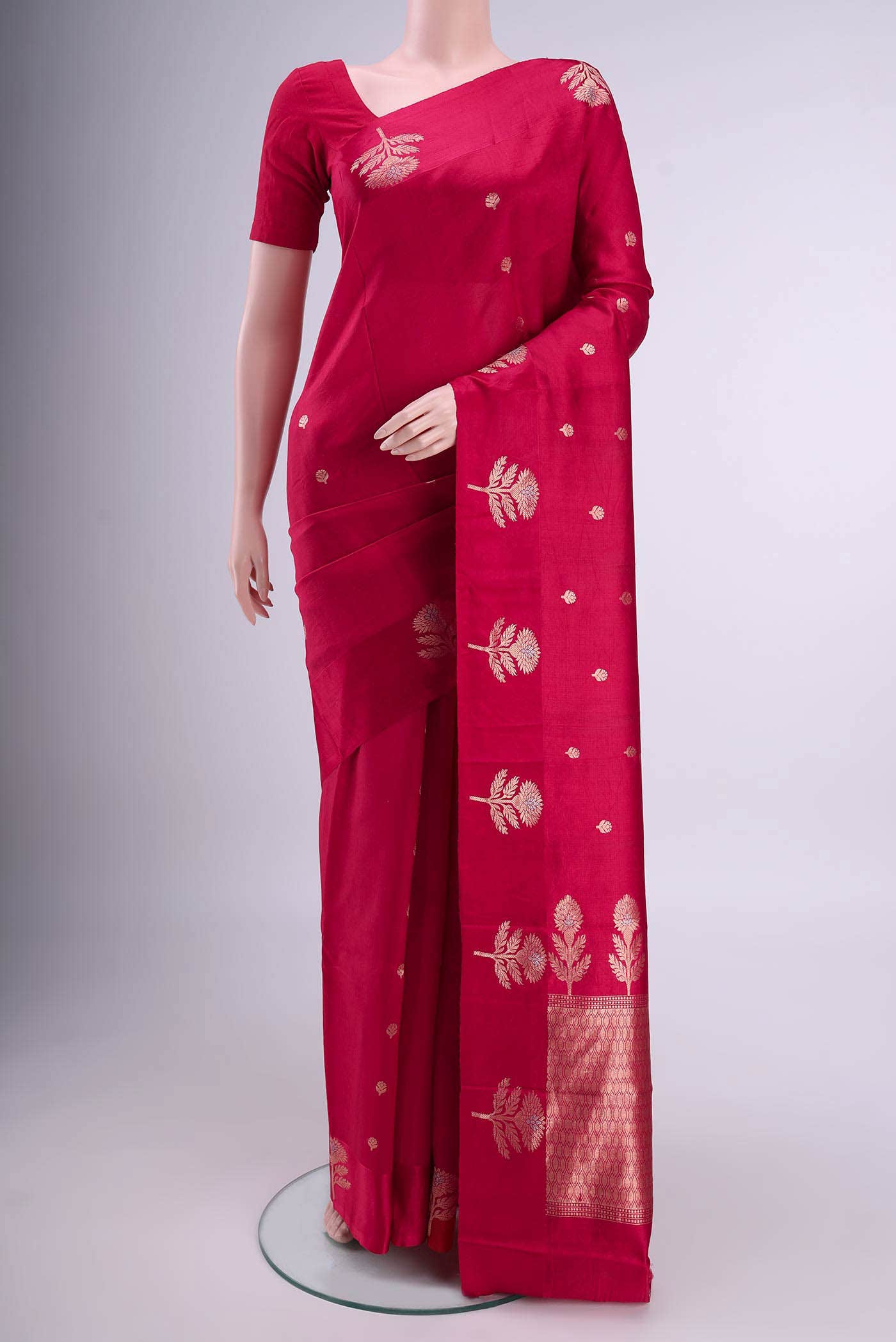 Deep Red Banarasi Katan Silk Saree