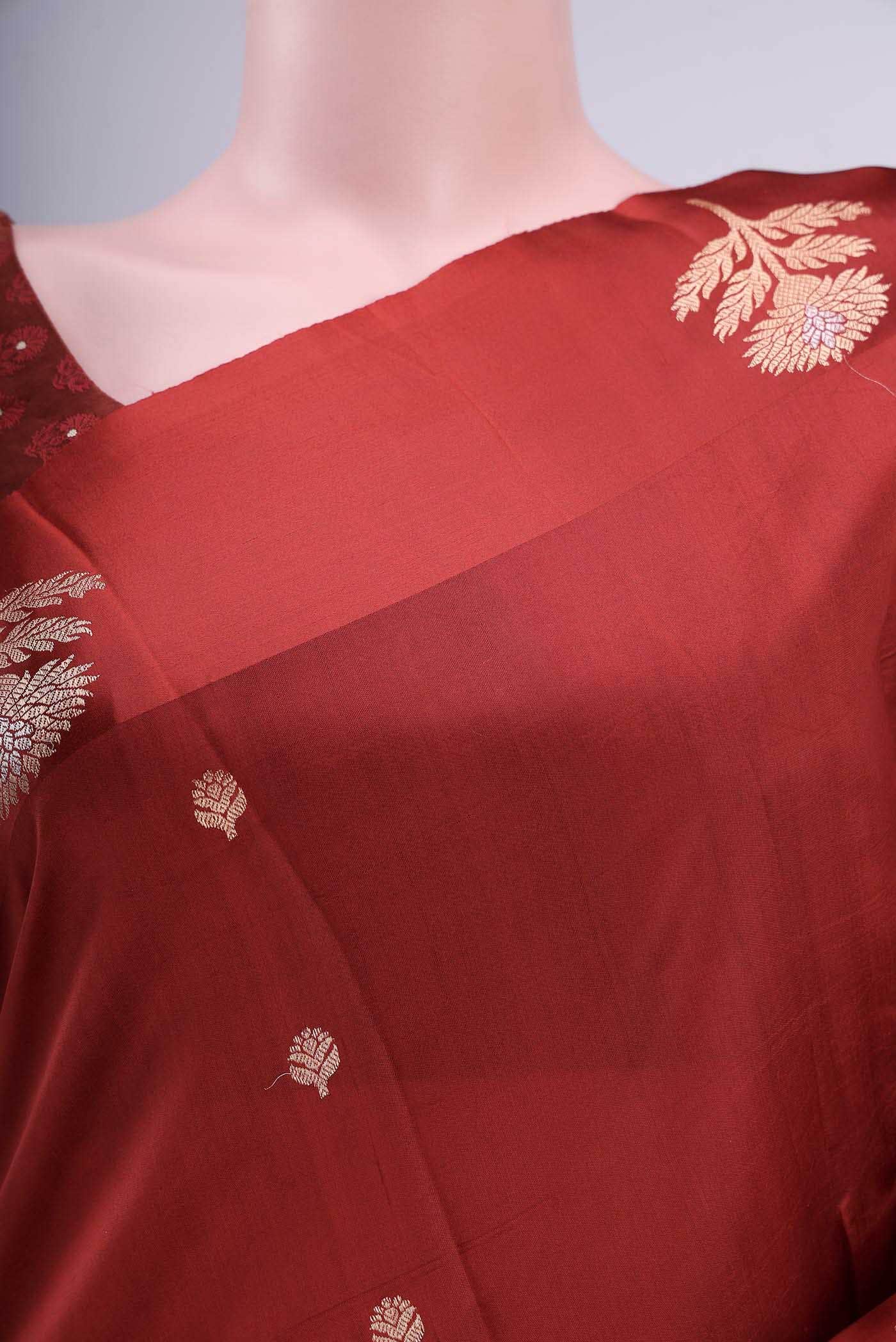 Deep Red Banarasi Katan Silk Saree