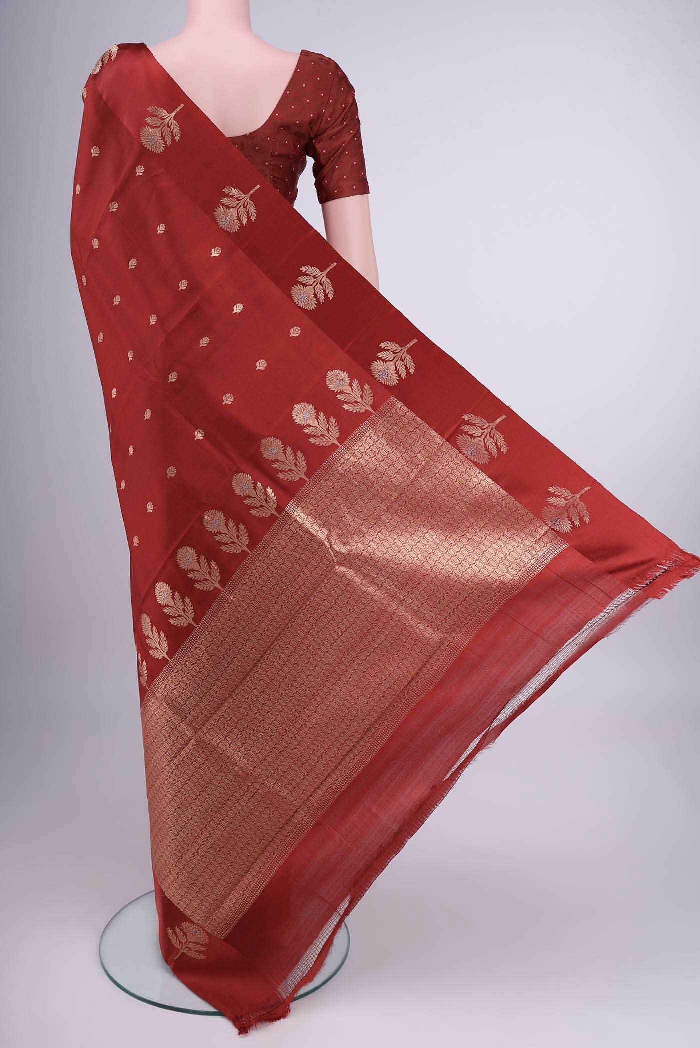 Deep Red Banarasi Katan Silk Saree
