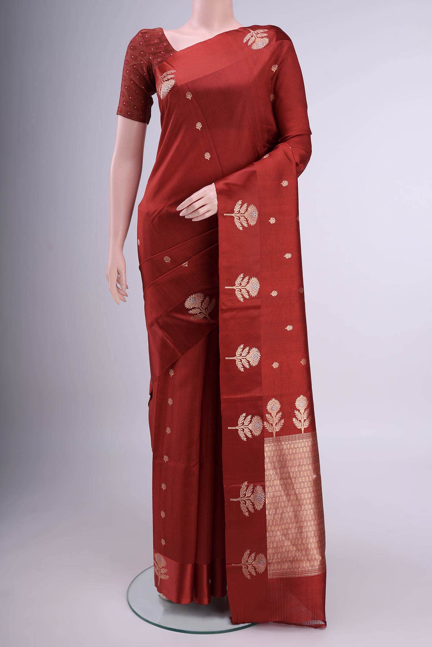 Deep Red Banarasi Katan Silk Saree