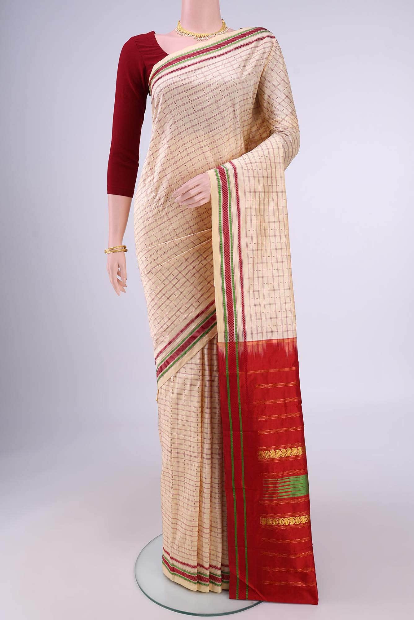 Cream Kanchipuram Silk Saree