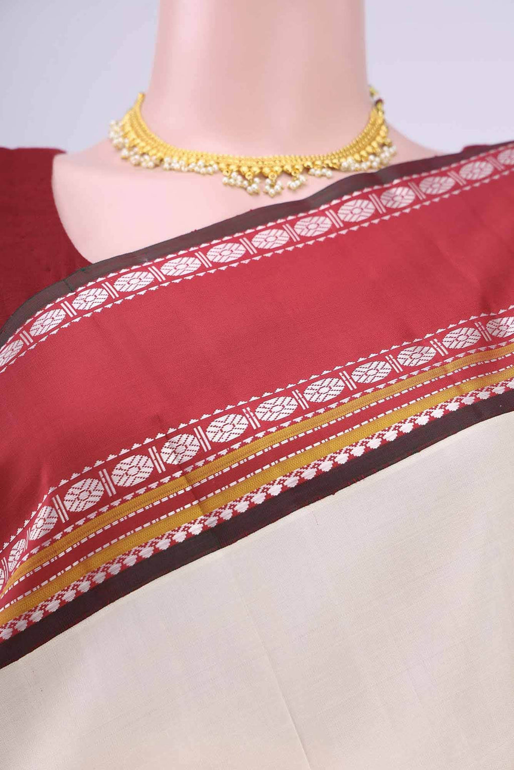 Off White Kanchipuram Silk Saree
