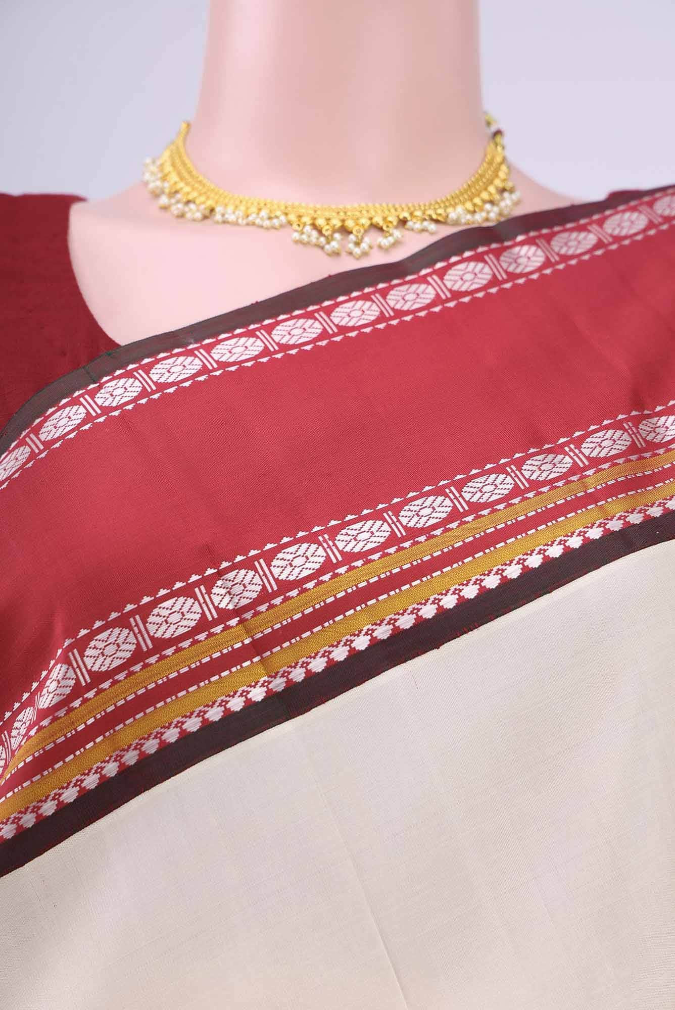 Off White Kanchipuram Silk Saree
