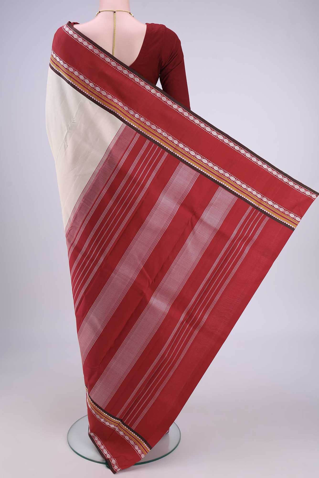 Off White Kanchipuram Silk Saree