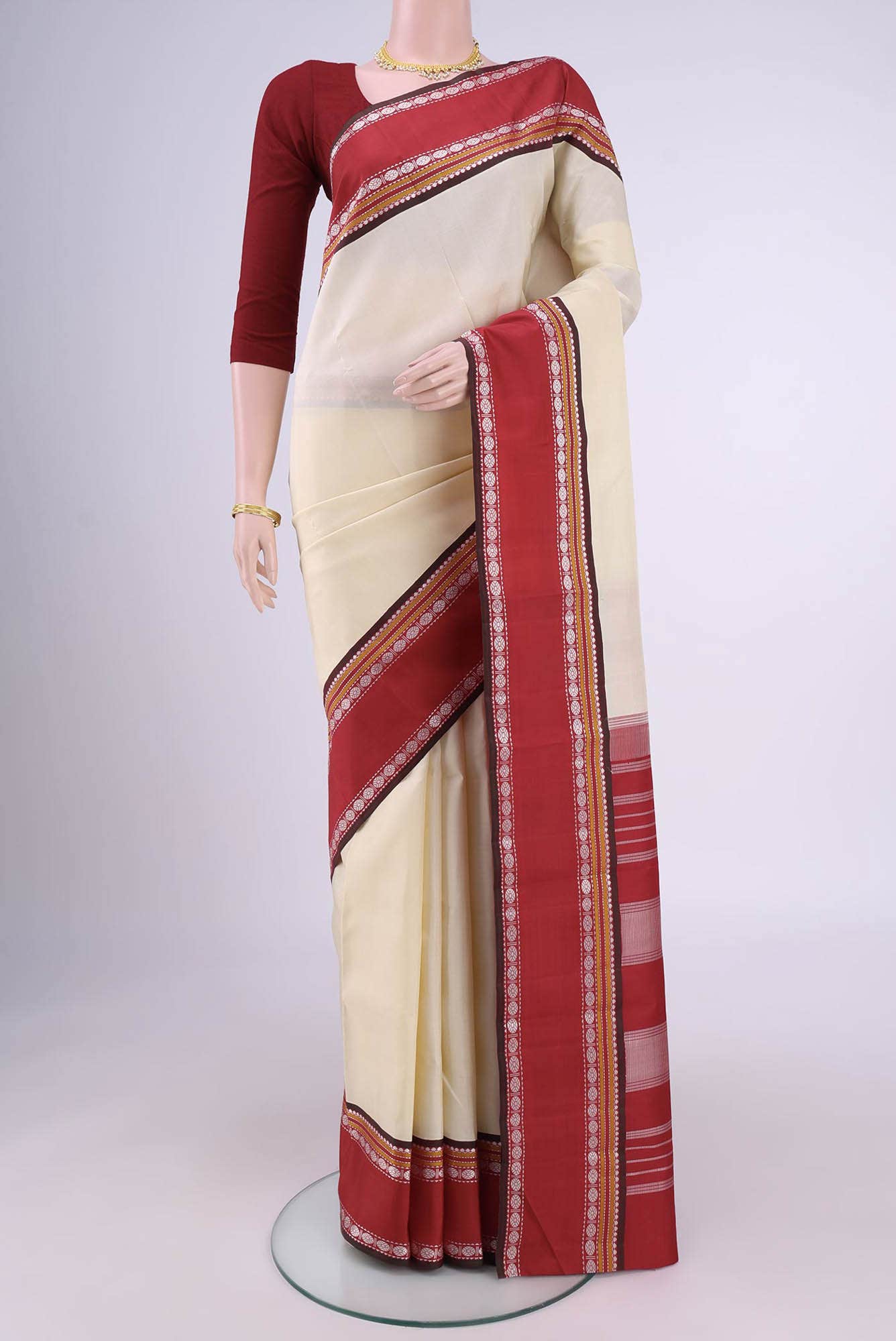 Off White Kanchipuram Silk Saree
