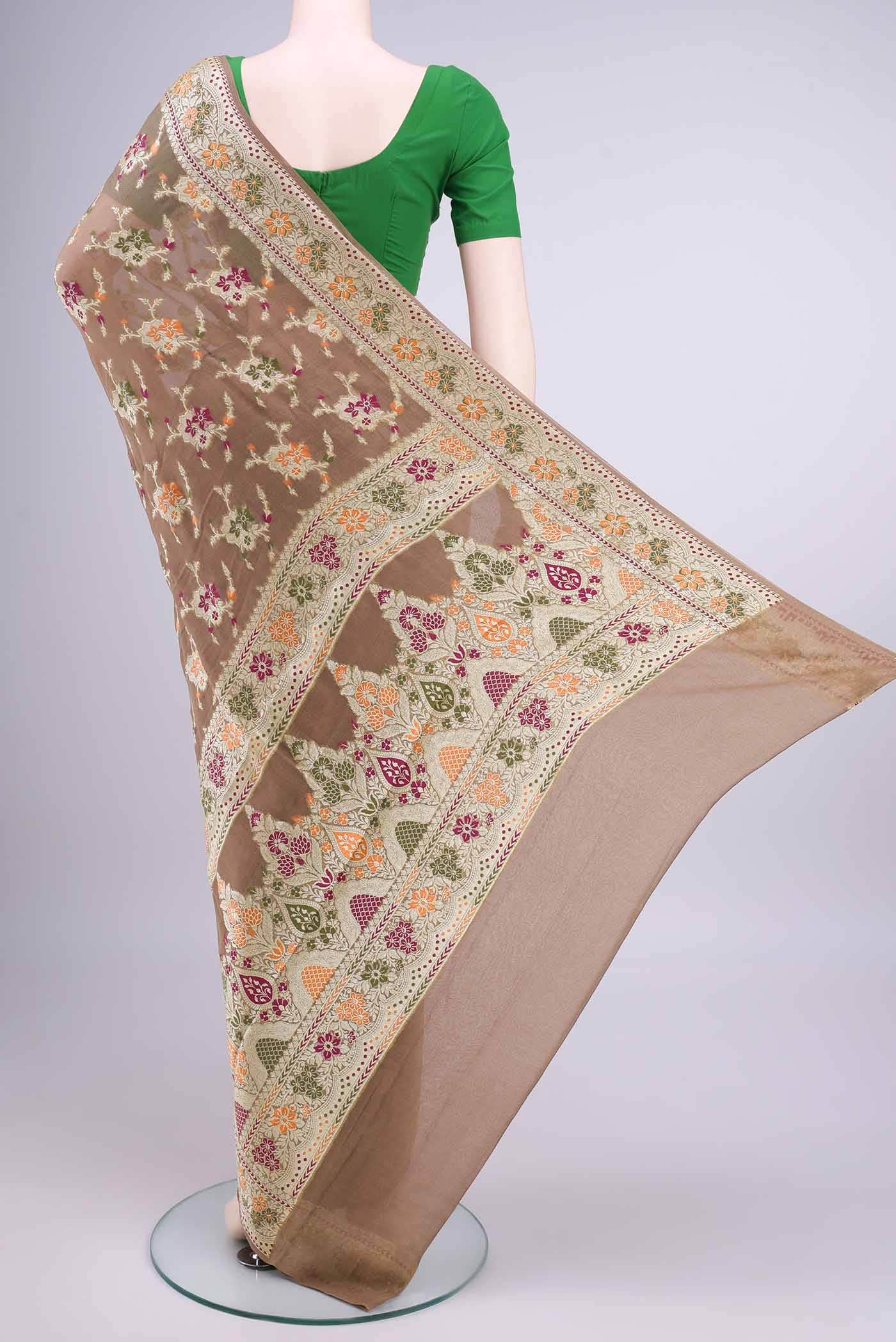 Dark Beige Blended Georgette Saree
