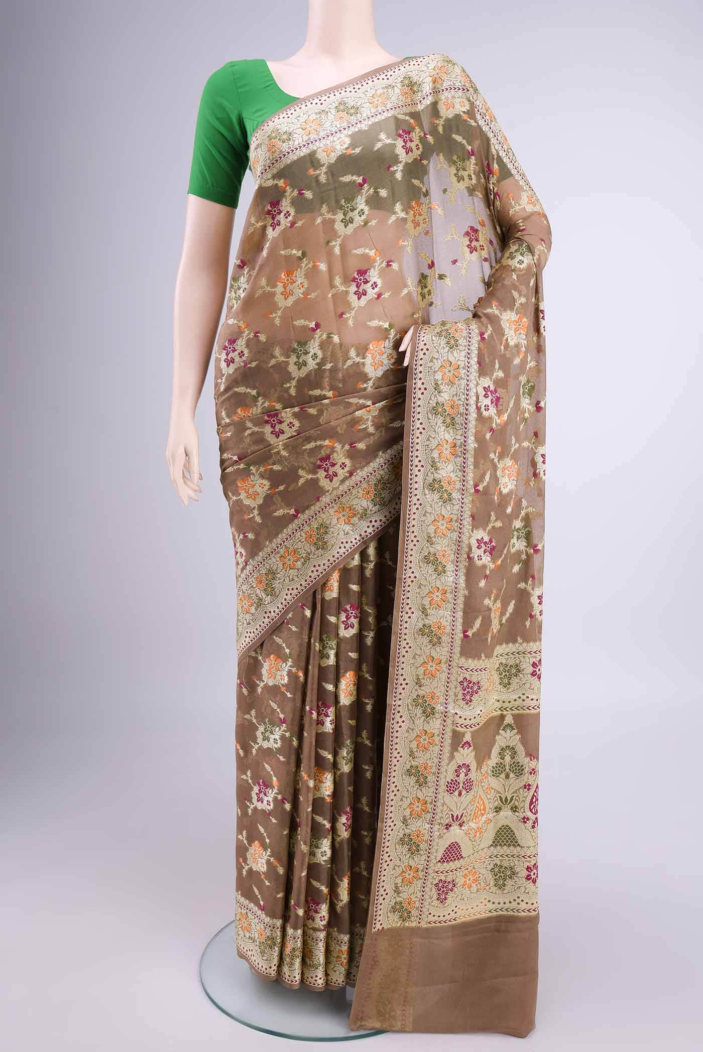 Dark Beige Blended Georgette Saree