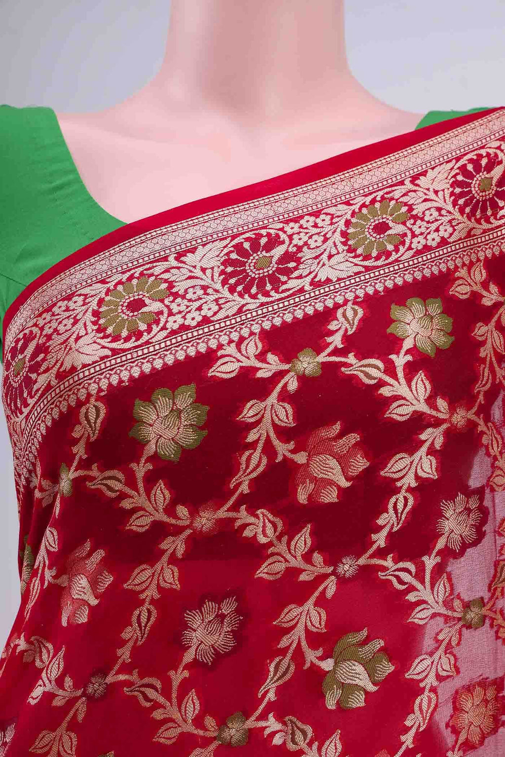 Deep Red Blended Georgette Saree