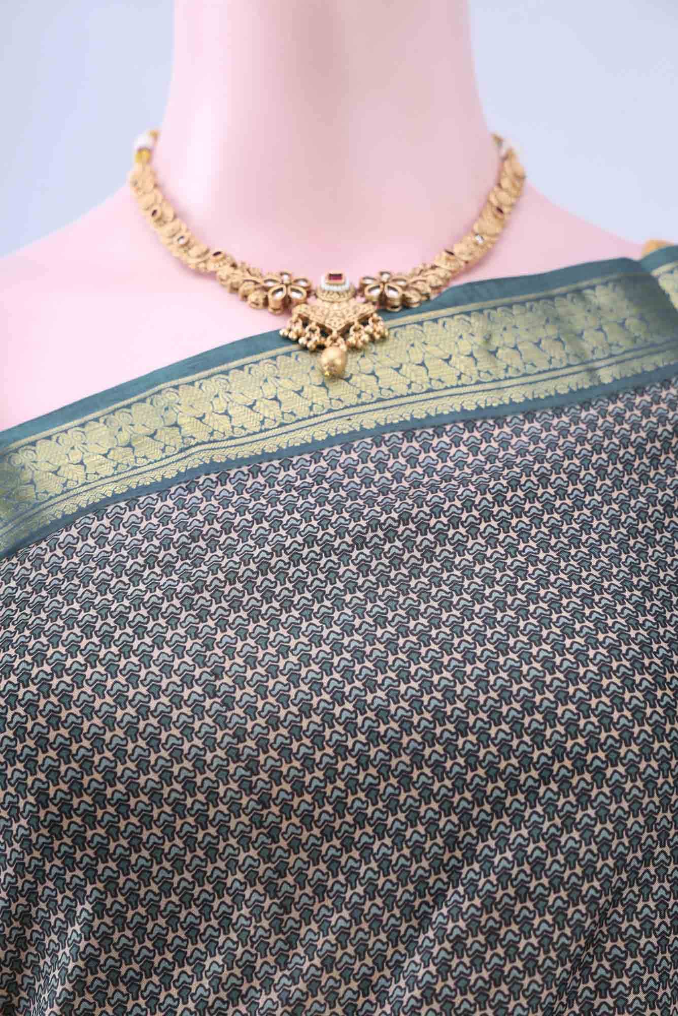 Blue Printed Silk Saree