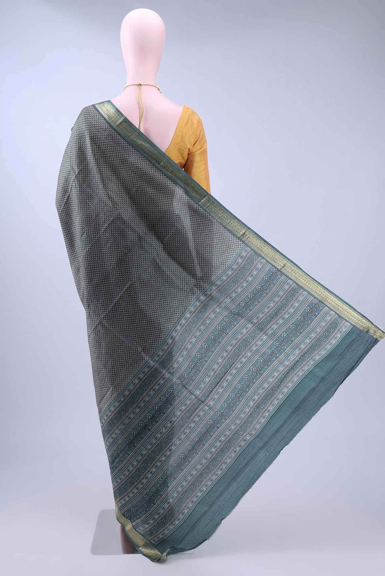 Blue Printed Silk Saree