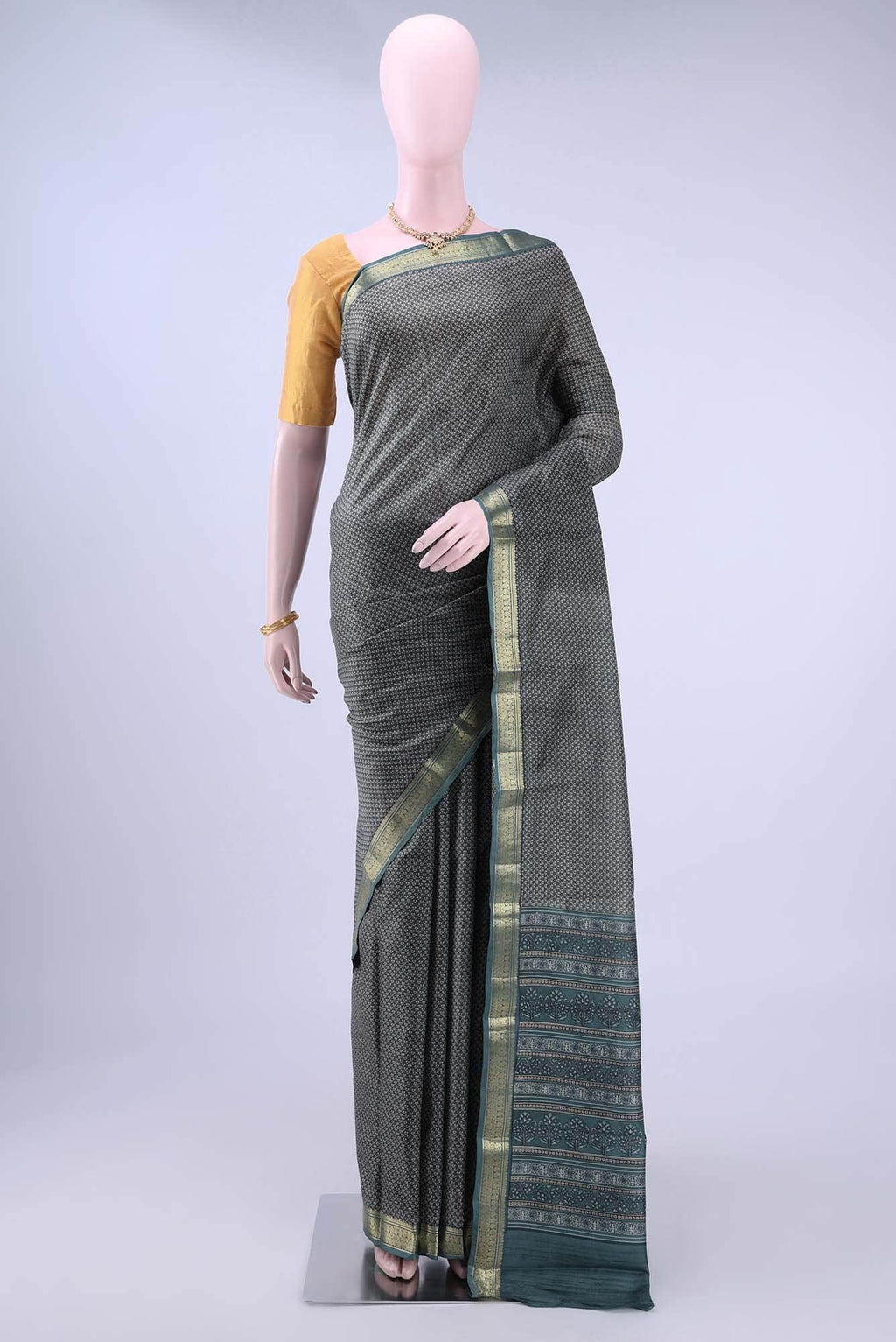 Blue Printed Silk Saree