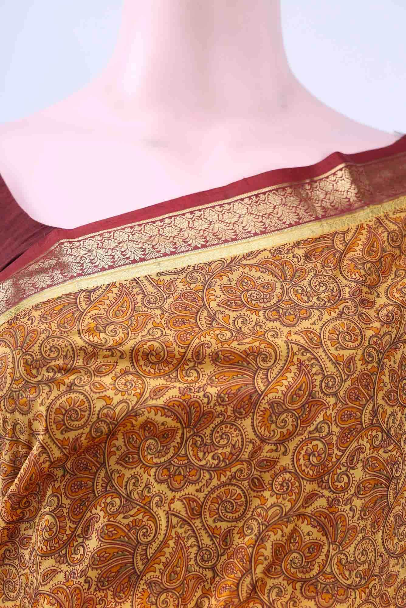 Mustard Printed Silk Saree