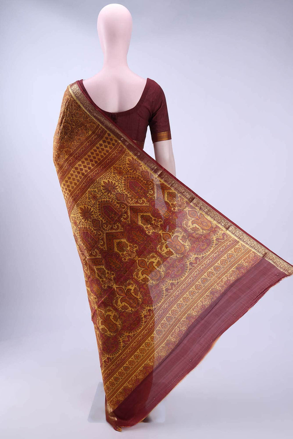 Mustard Printed Silk Saree