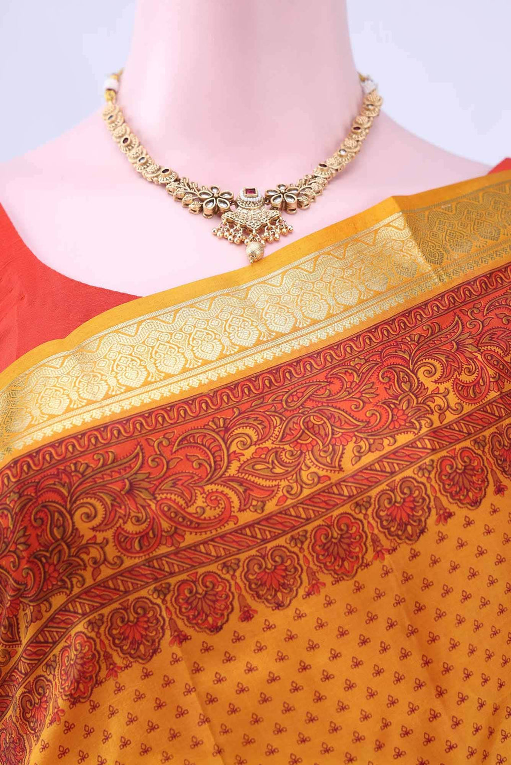 Mustard Printed Silk Saree