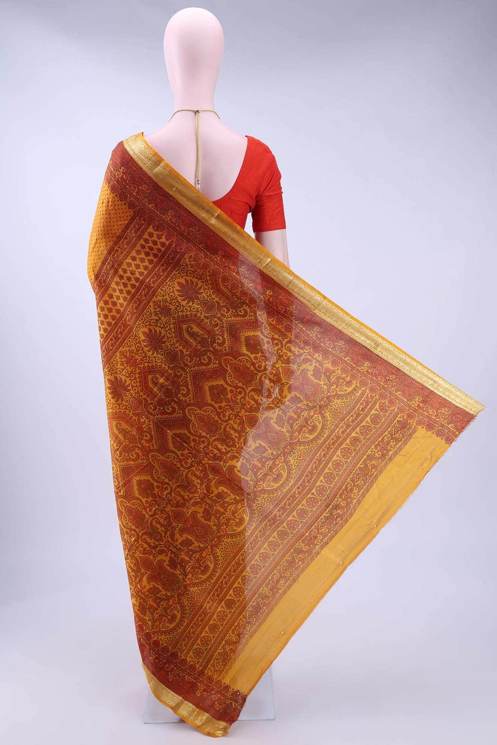 Mustard Printed Silk Saree