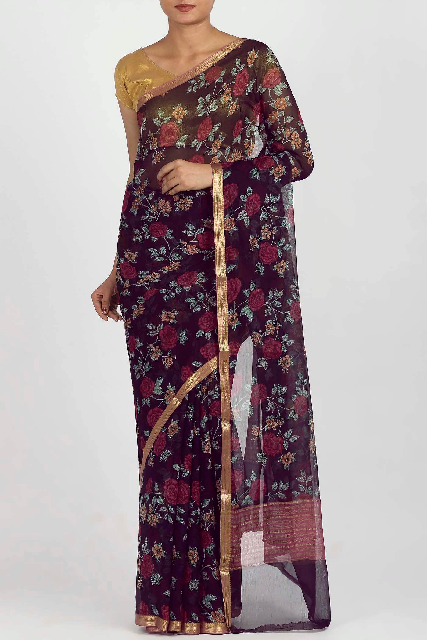 Coffee Brown Chiffon Saree