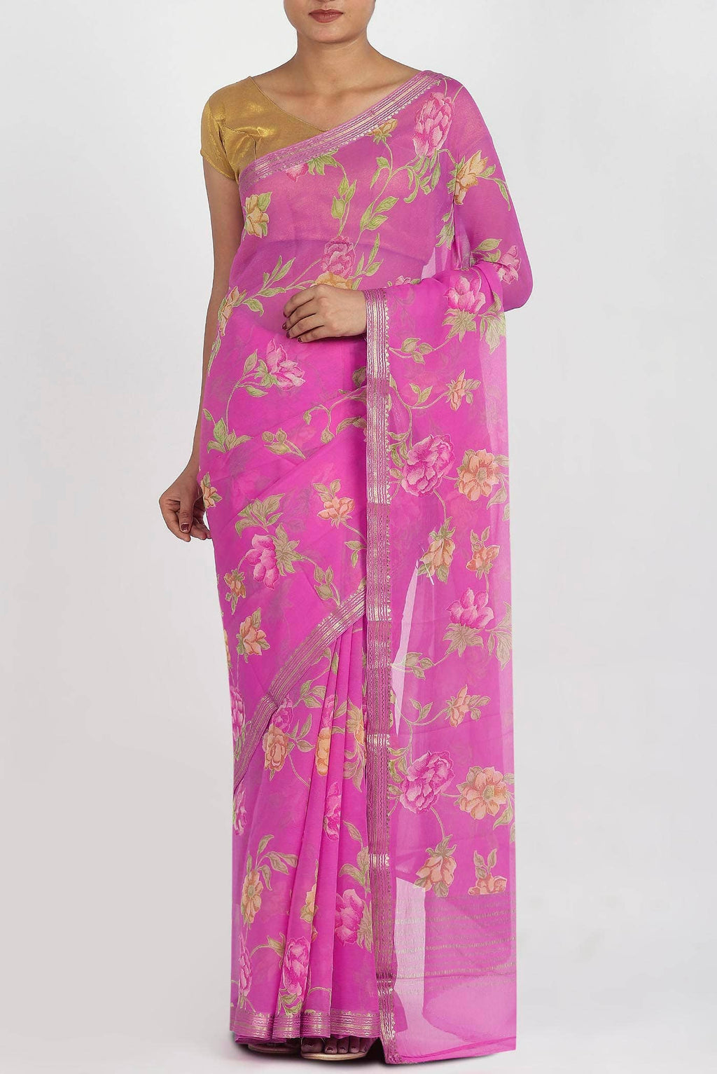 Pink Chiffon Saree