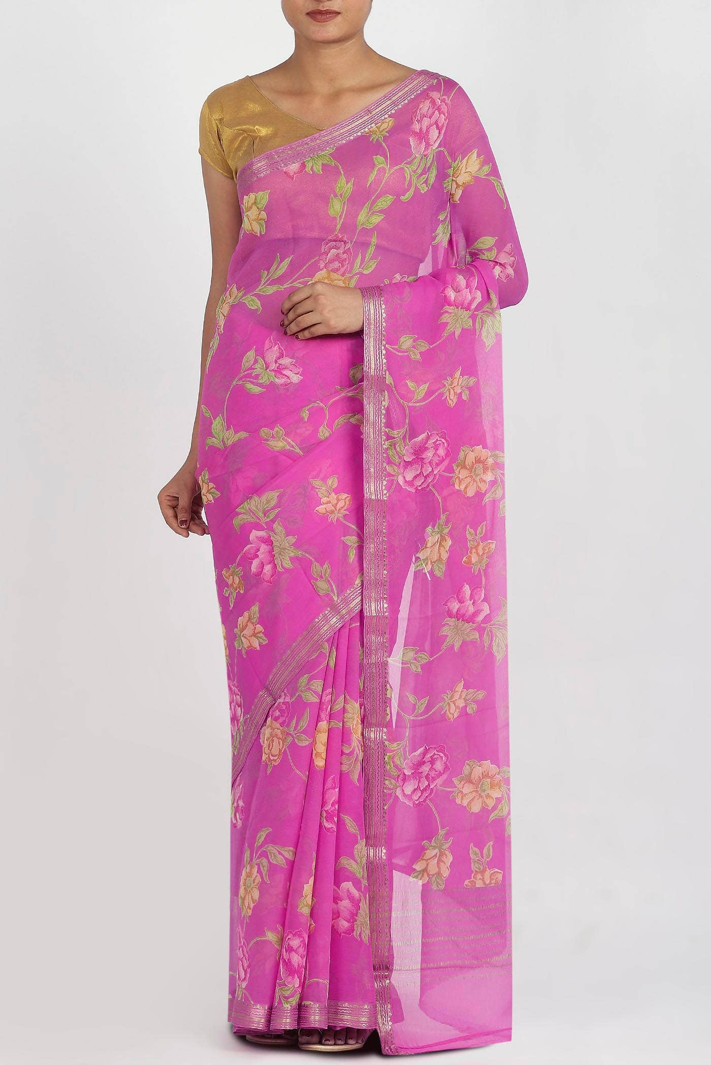 Pink Chiffon Saree