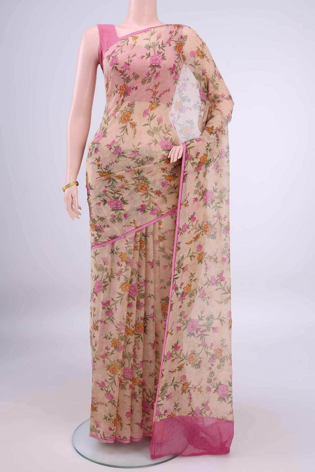 Beige Mysore Chiffon Saree