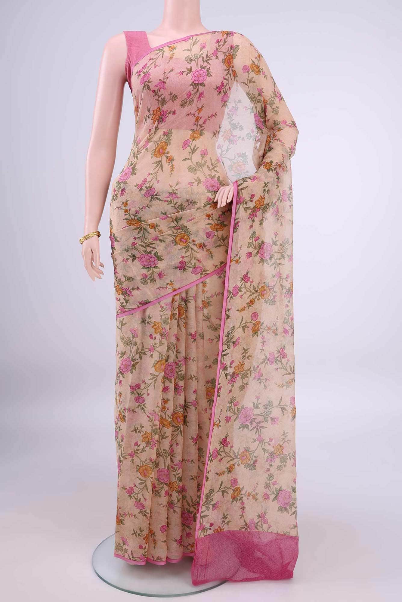 Beige Mysore Chiffon Saree