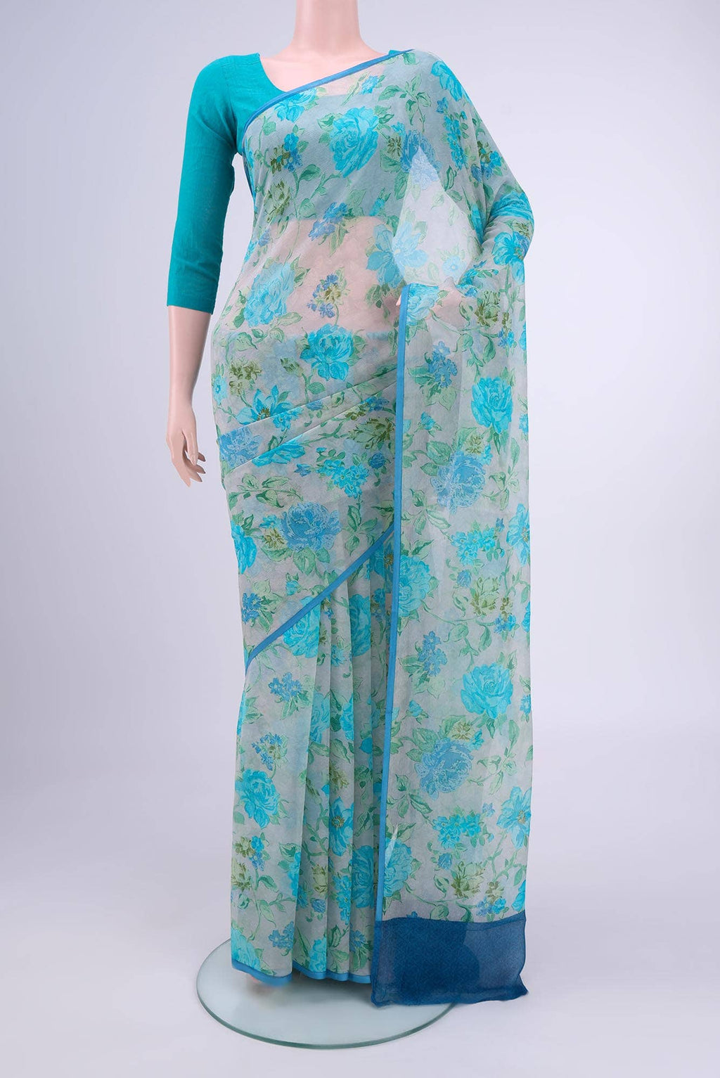 Off White Mysore Chiffon Saree