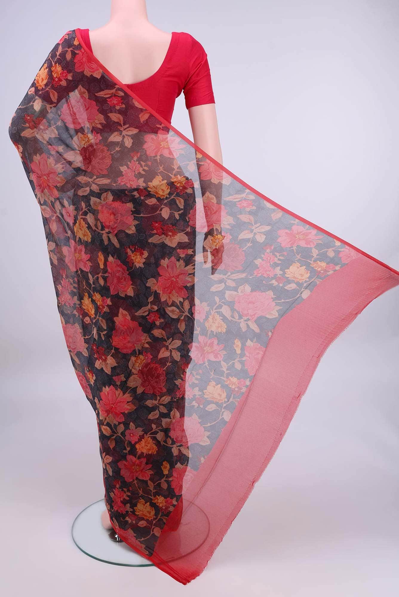 Black Mysore Chiffon Saree