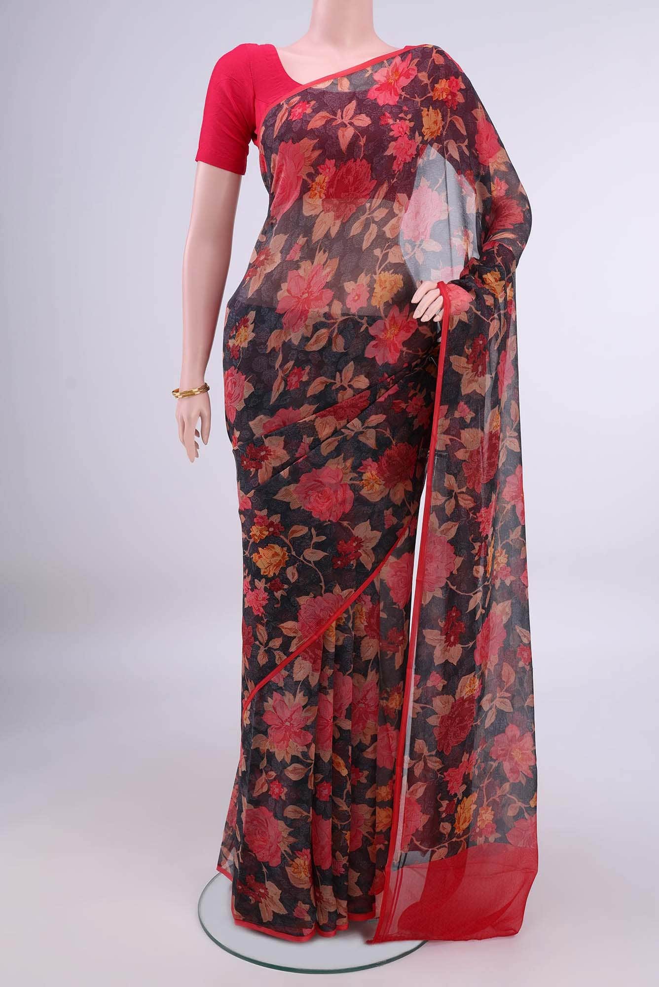 Black Mysore Chiffon Saree