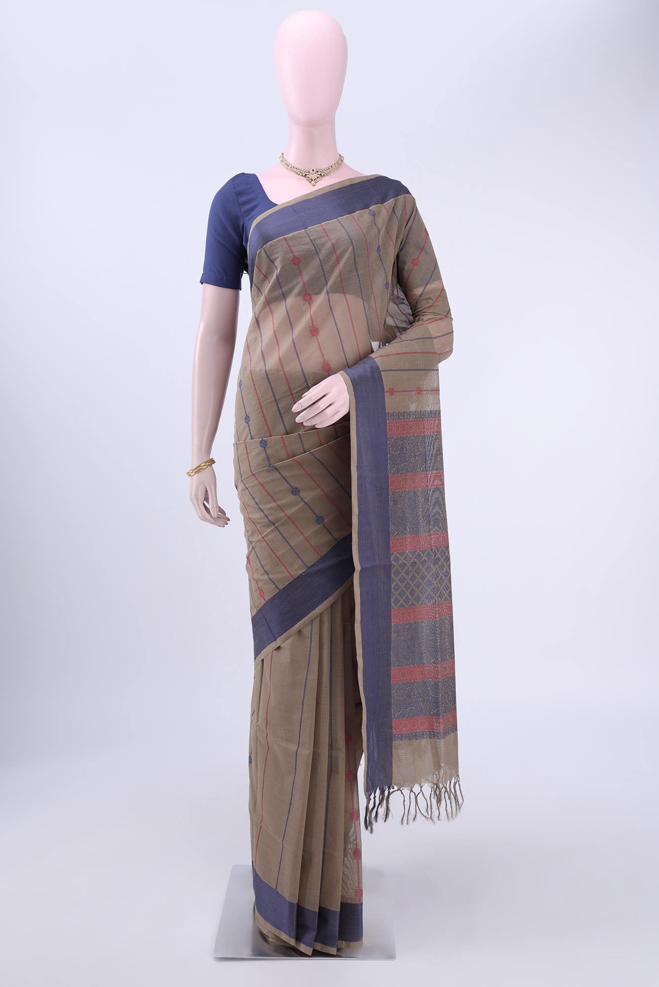 Dark Beige Coimbatore Cotton Saree