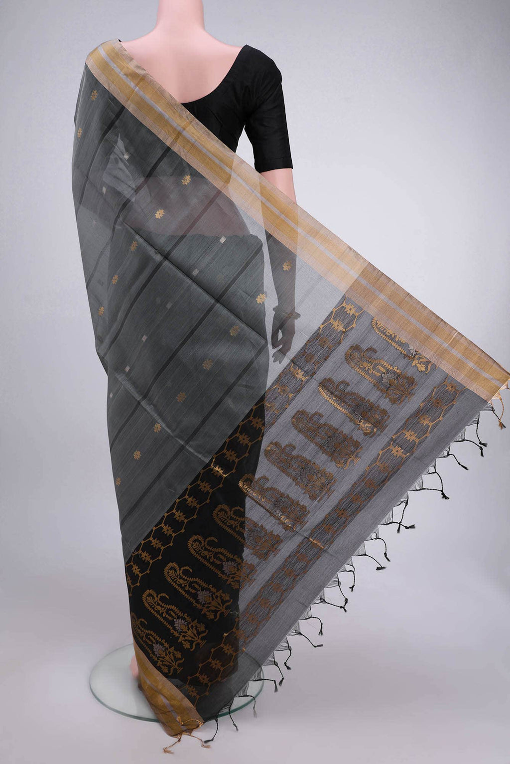 Davys Grey Kora Cotton Saree