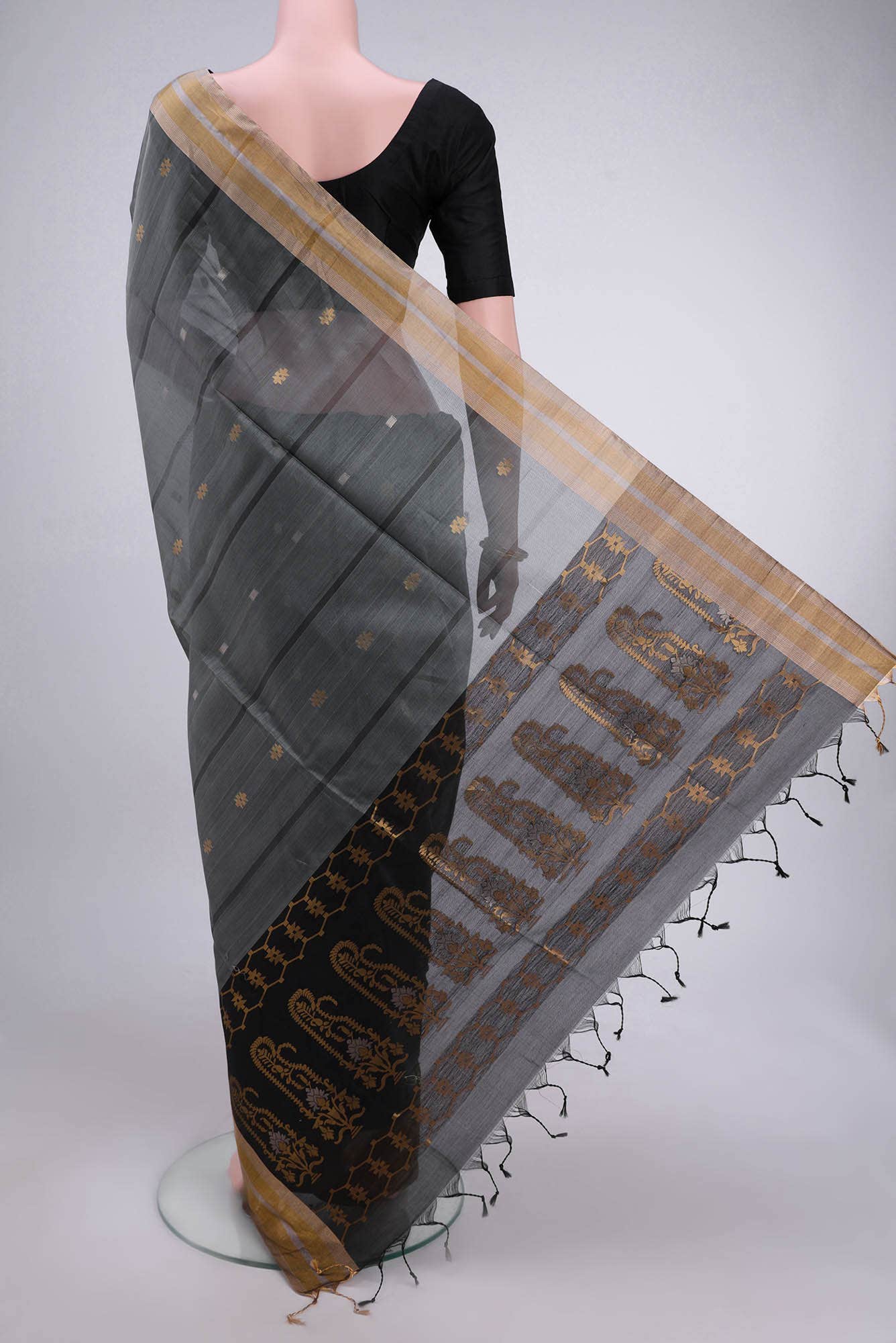 Davys Grey Kora Cotton Saree