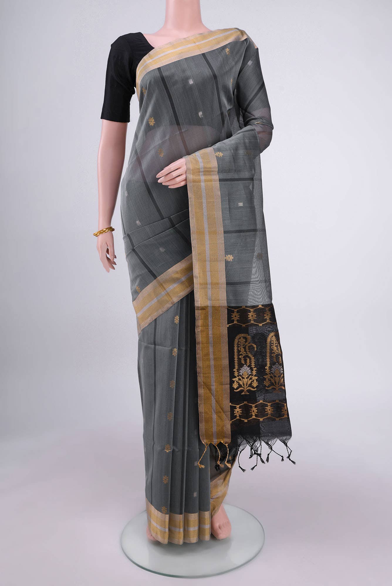 Davys Grey Kora Cotton Saree
