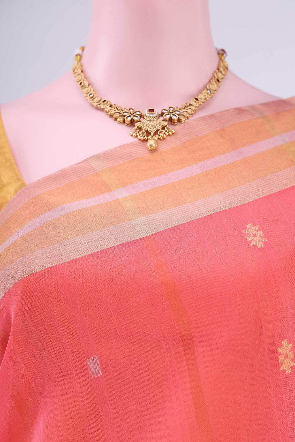 Peach Kora Cotton Saree