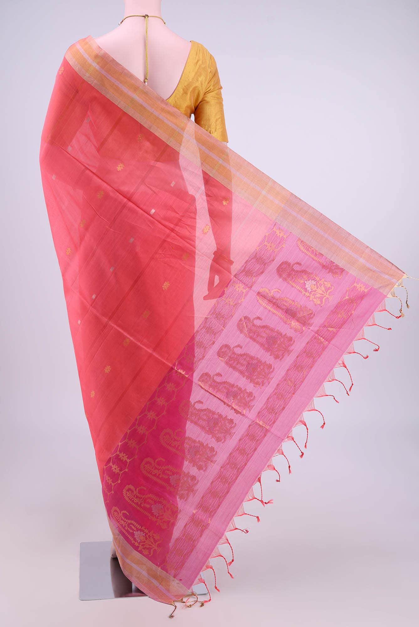 Peach Kora Cotton Saree