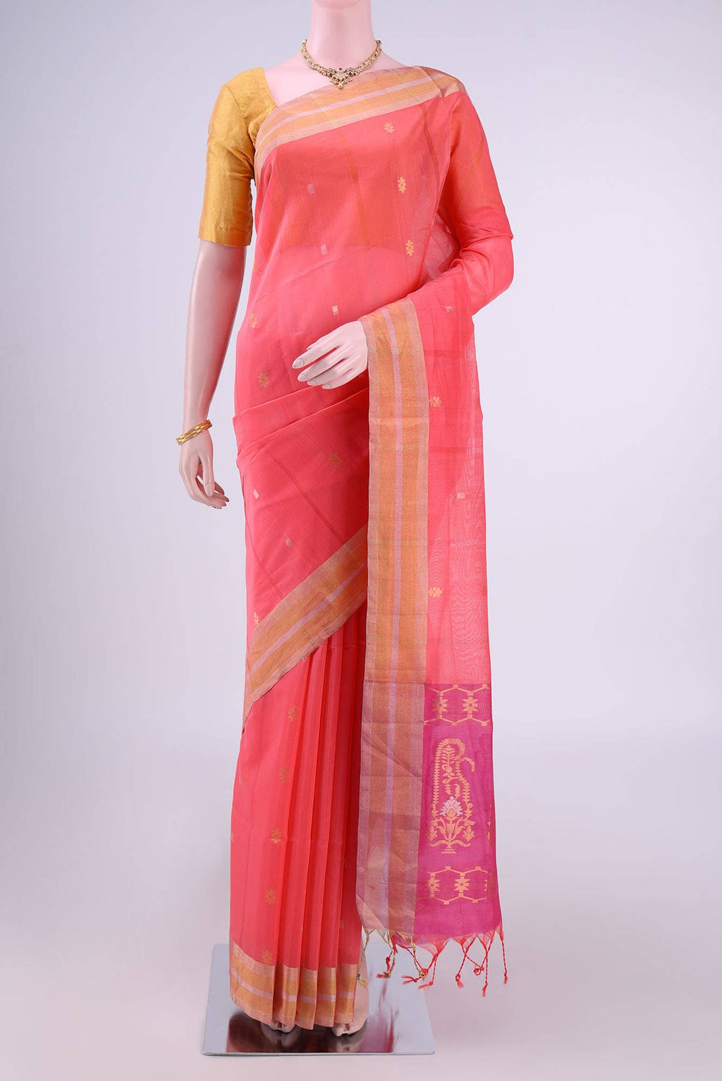 Peach Kora Cotton Saree