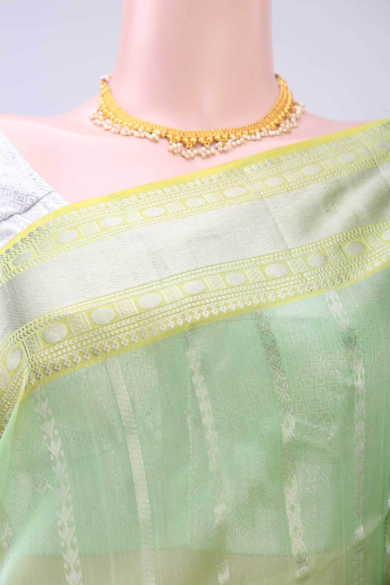 Light Green Maheshwari Silk Cotton Saree