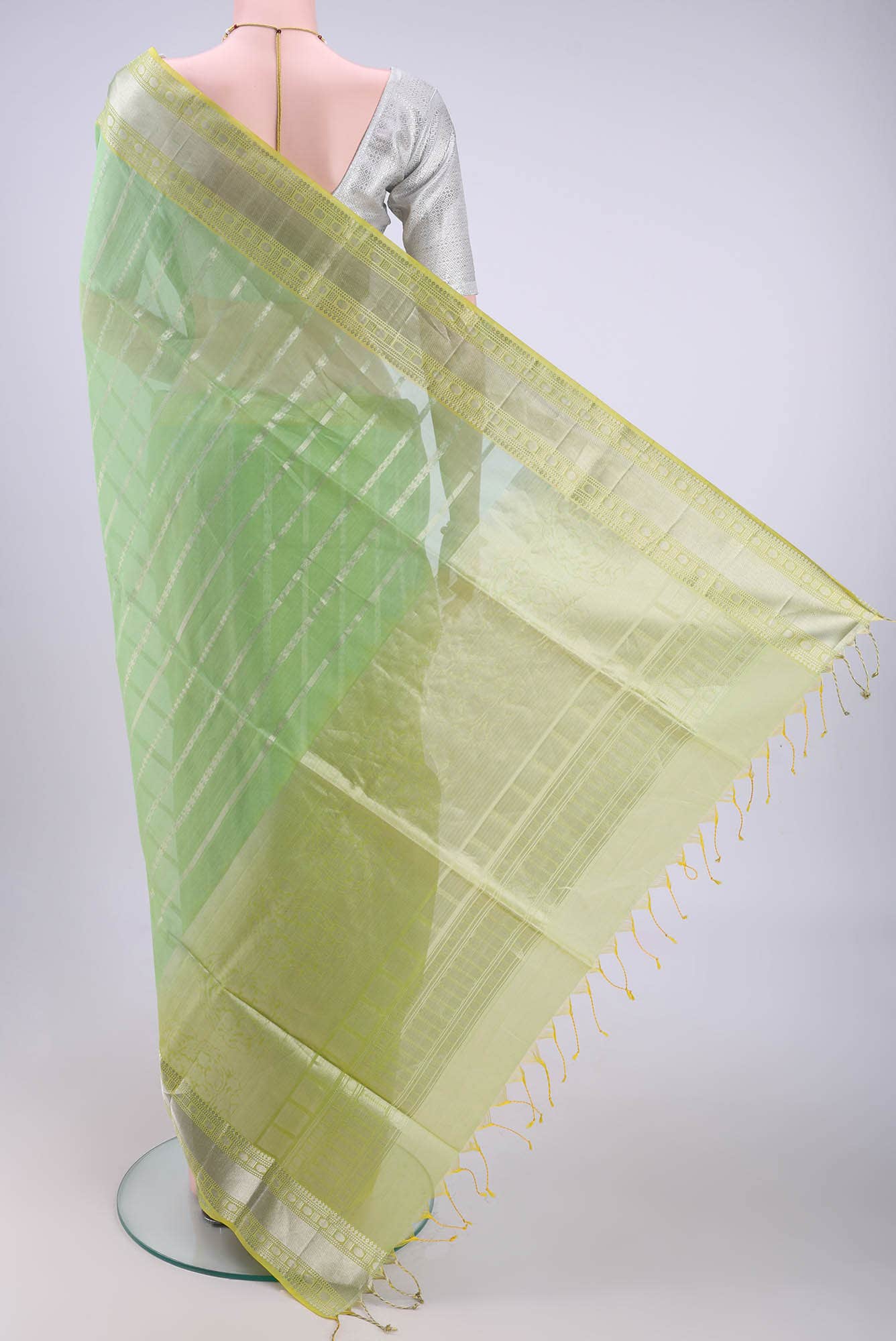 Light Green Maheshwari Silk Cotton Saree