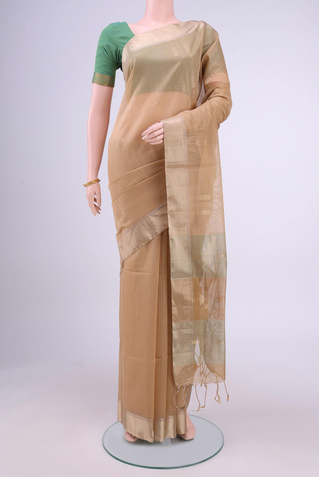 Dark Beige Silk Cotton Saree