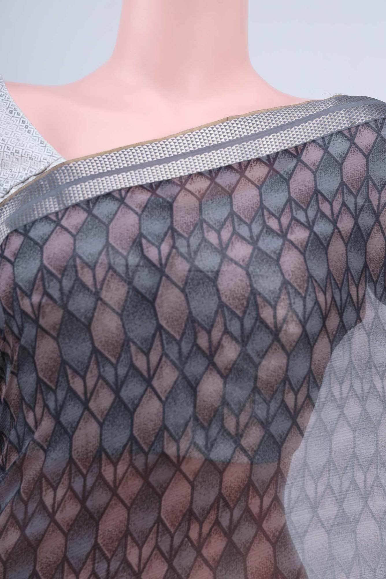 Davys Grey Mysore Chiffon Saree