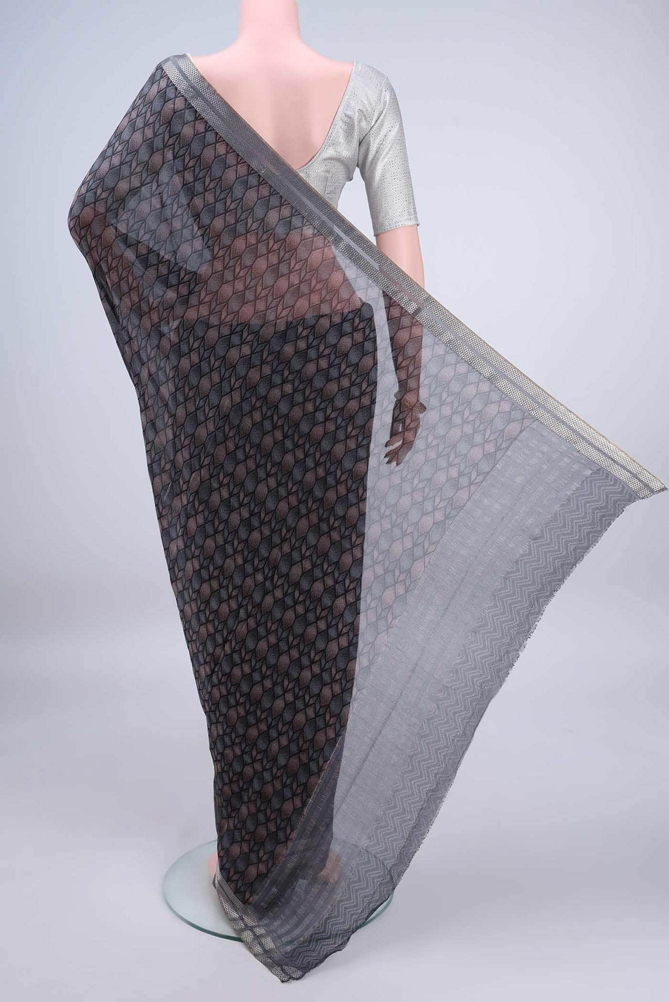 Davys Grey Mysore Chiffon Saree