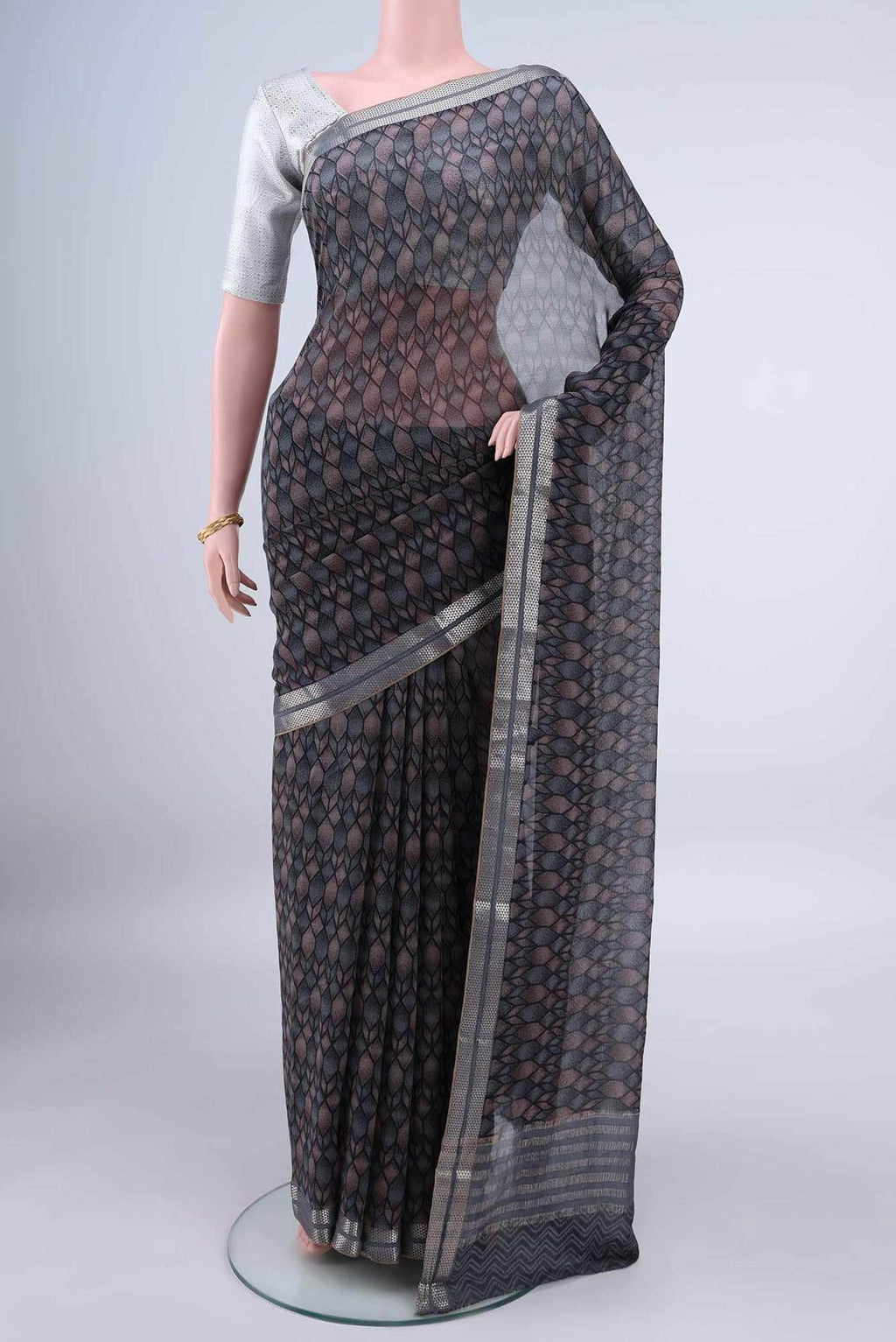 Davys Grey Mysore Chiffon Saree